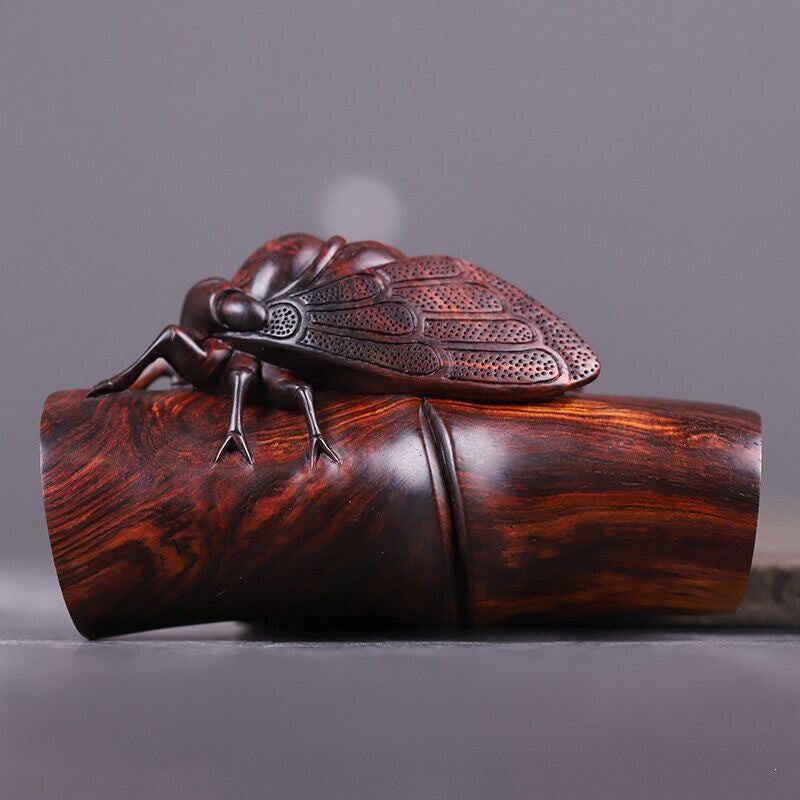 chinese li hua wood hand carving cicada figure statue collectable hand piece