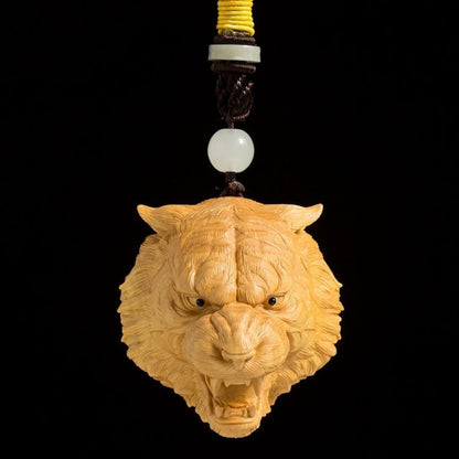 Boxwood Zodiac Tiger Head Hand Piece 1.97*2.36in Wood Carving