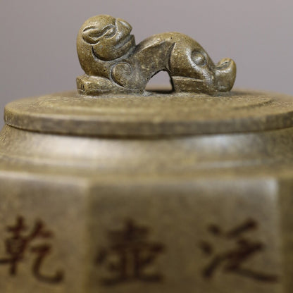 True Yixing Zisha Tea Pot Chinese Character Carved Master Pot 8 Infuser Holes