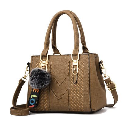 Cute Fur Ball Elegant Embroidery Women Crossbody Bag Luxury Ladies Messenger Bag