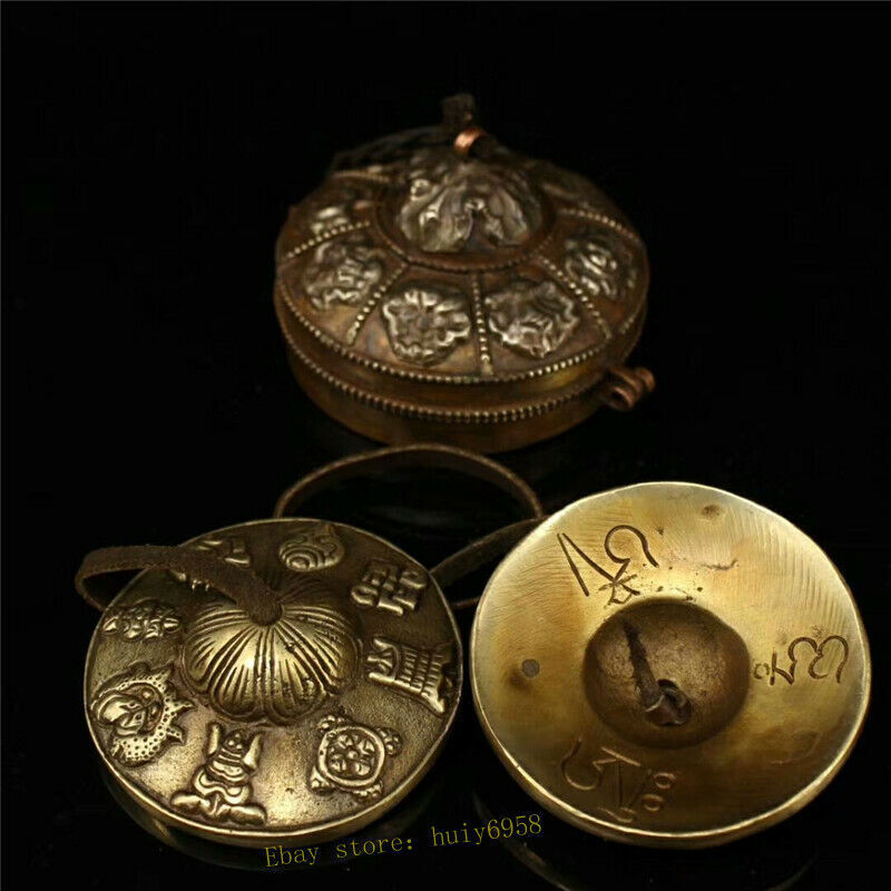 3.54" Collection Tibet Pure Copper Handmade Copper Meditation Cymbal Bell A Pair