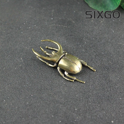 Solid Brass Insect Trypoxylus Figurines Miniatures Tea Pet Beetle Crafts