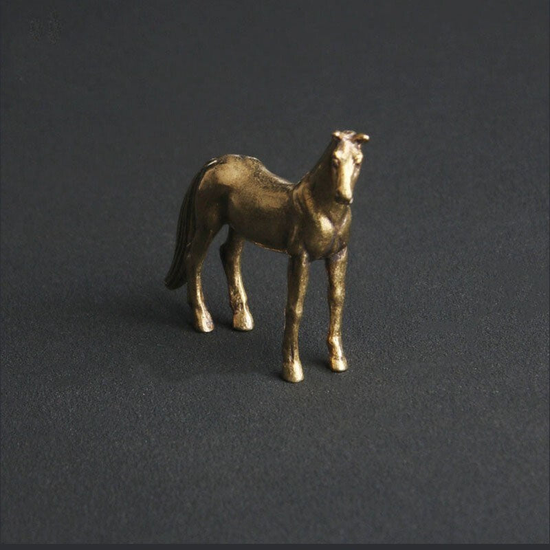 Brass Long Tail Horse Miniature Tea Pet Ornament Animal Craft ToyFi Decoration