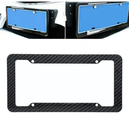 Black Car Carbon Fiber License Plate Frame Cover Front & Rear Universal USA Size