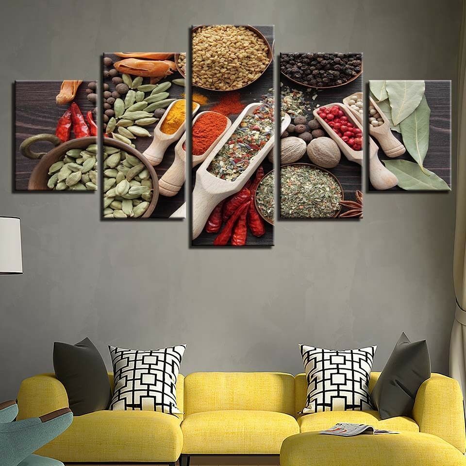 5 Pieces canvas Kitchen Restaurant Grain Spice Food Wall Art Picture Home Decor