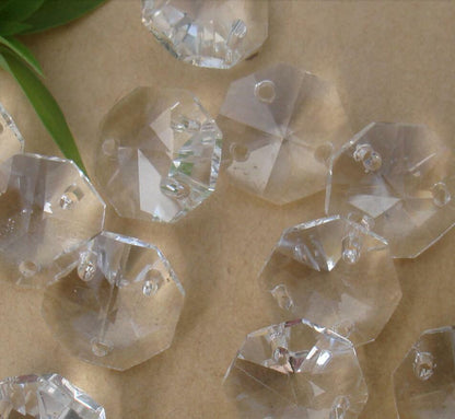 100pcs 14mm Transparent Octagonal Crystal Chandelier Beads Three Holes Wedding