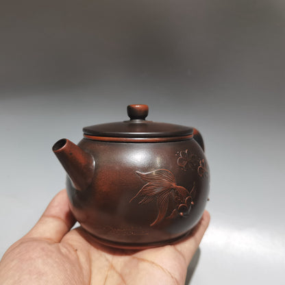 Chinese Yixing Zisha Clay Handmade Kiln change Fish Pattern Teapot