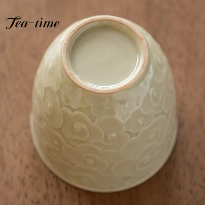 100ml Retro Ice Table Galze Ceramic Master Cup Handmade Relief Cloud Tea Cup