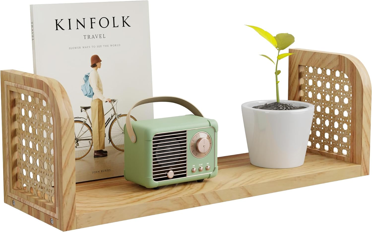 Rattan Floating Wall Shelf Hanging Book Shelves Bedroom Bathroom Decoration