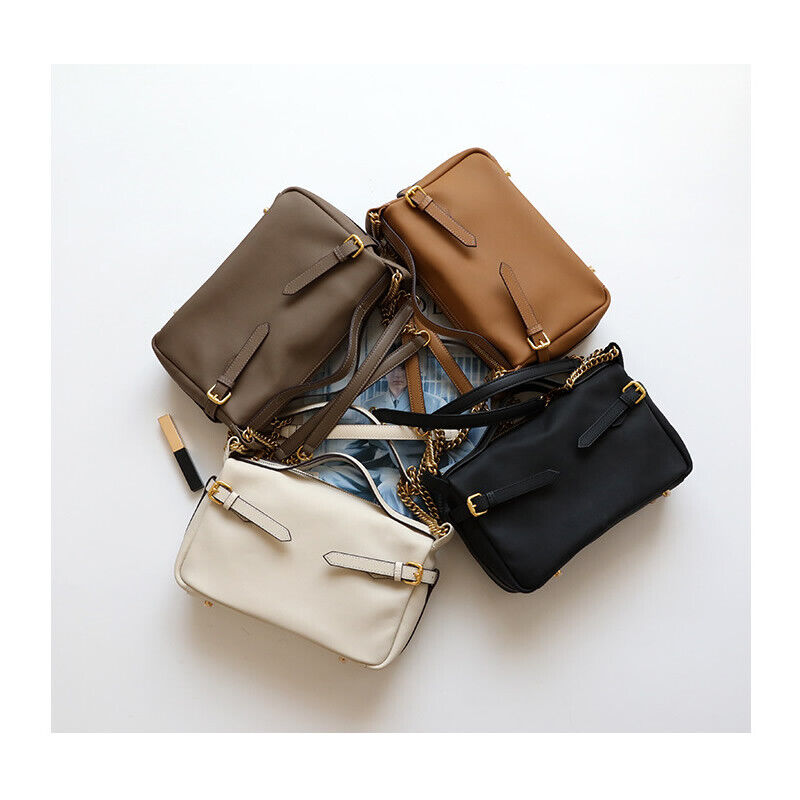Small Mini Real Leather Shoulder Bag Tote Pouch w/ Chain Straps Fashion Handbag