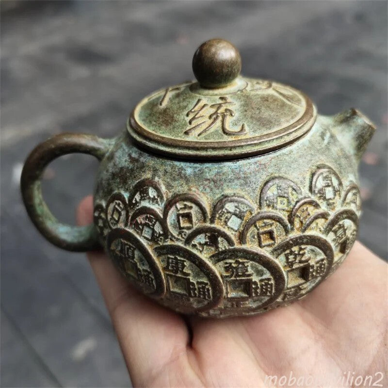 Pure Copper Embossed Copper Coin Teapot Old-fashioned Bronze Pot Ornaments