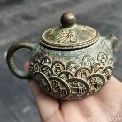 Pure Copper Embossed Copper Coin Teapot Old-fashioned Bronze Pot Ornaments