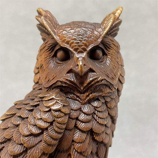 Vintage wooden owl statue sculpture Figurine home decor Boxwood carved bird art