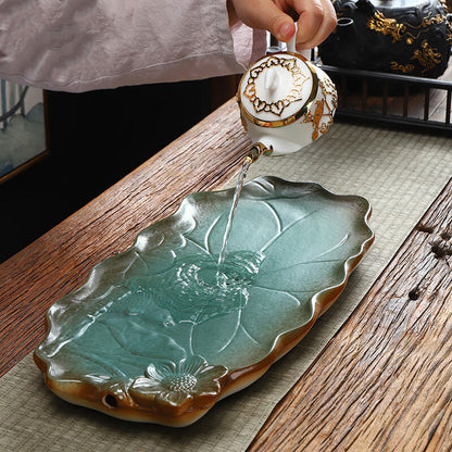 Chinese Ceramic Tea Tray Carved Tea Plate Water Reservoir Serving Tray Creative