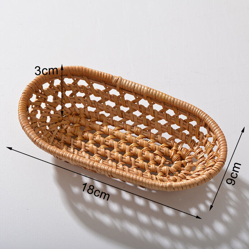 Handwoven Bread Basket Rattan Wicker Storage Tray Tea Drinks Snack Holder NEW