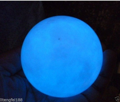 80-82mm blue Glow White Jade Stone Glow In The Dark Stone Ball 780g