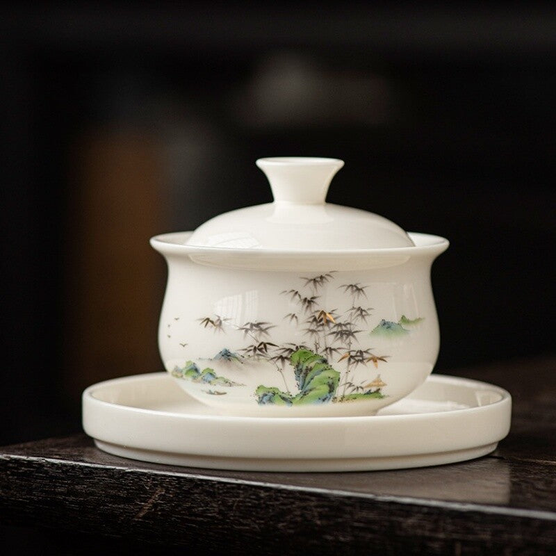 Ceramic Gaiwan For Tea Tureen Teaware Cup Chinese Tea Bowls Jade White Porcelain