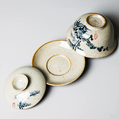 120ml Hand Painted Gaiwan For Tea Plum Pottery Tureen With Lid Teaware Pine