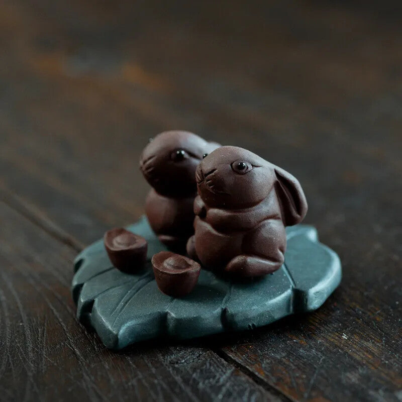 1pc 2.75" Handmade Purple Clay Tea Pet Rabbit Crafts Animal Figurine Ornament