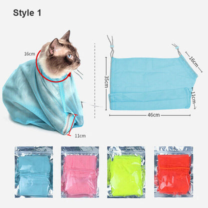 Mesh Cat Grooming Bath Bag Adjustable Pet Nail Trim Washing Clean Restraint Bag