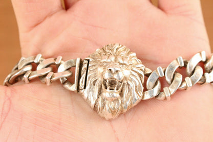 chinese miao silver hand cast Lion leo statue bracelet jewel gift