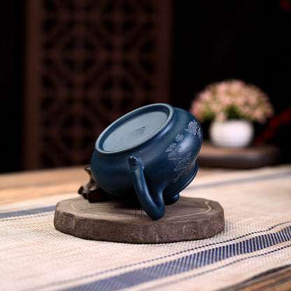 180ml Marked Tea Pot 9 Infuser Holes Hand Carved Lotus Flower Yixing Zisha Clay