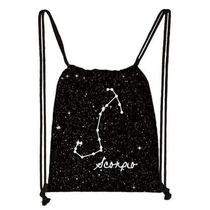 Zodiac Sign Purse Backpack Galaxy Drawstring Bag Rucksack Storage Bag Travelling