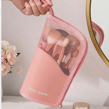 Cosmetic Bag Zipper Stand Makeup Bag Travel Holder Organizer Toiletry Purse Pink