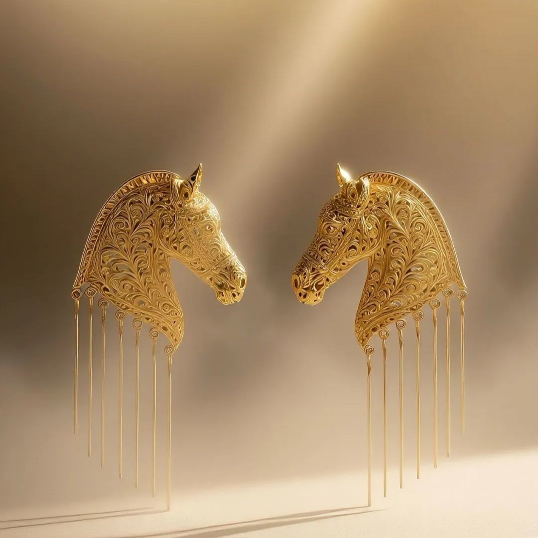 Vintage Baroque Horse Tassel Earrings Year of the Horse Luxury Pair