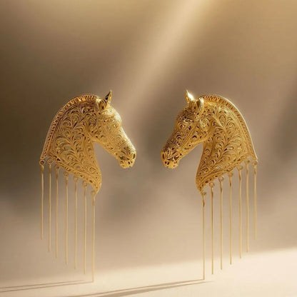 Vintage Baroque Horse Tassel Earrings Year of the Horse Luxury Pair