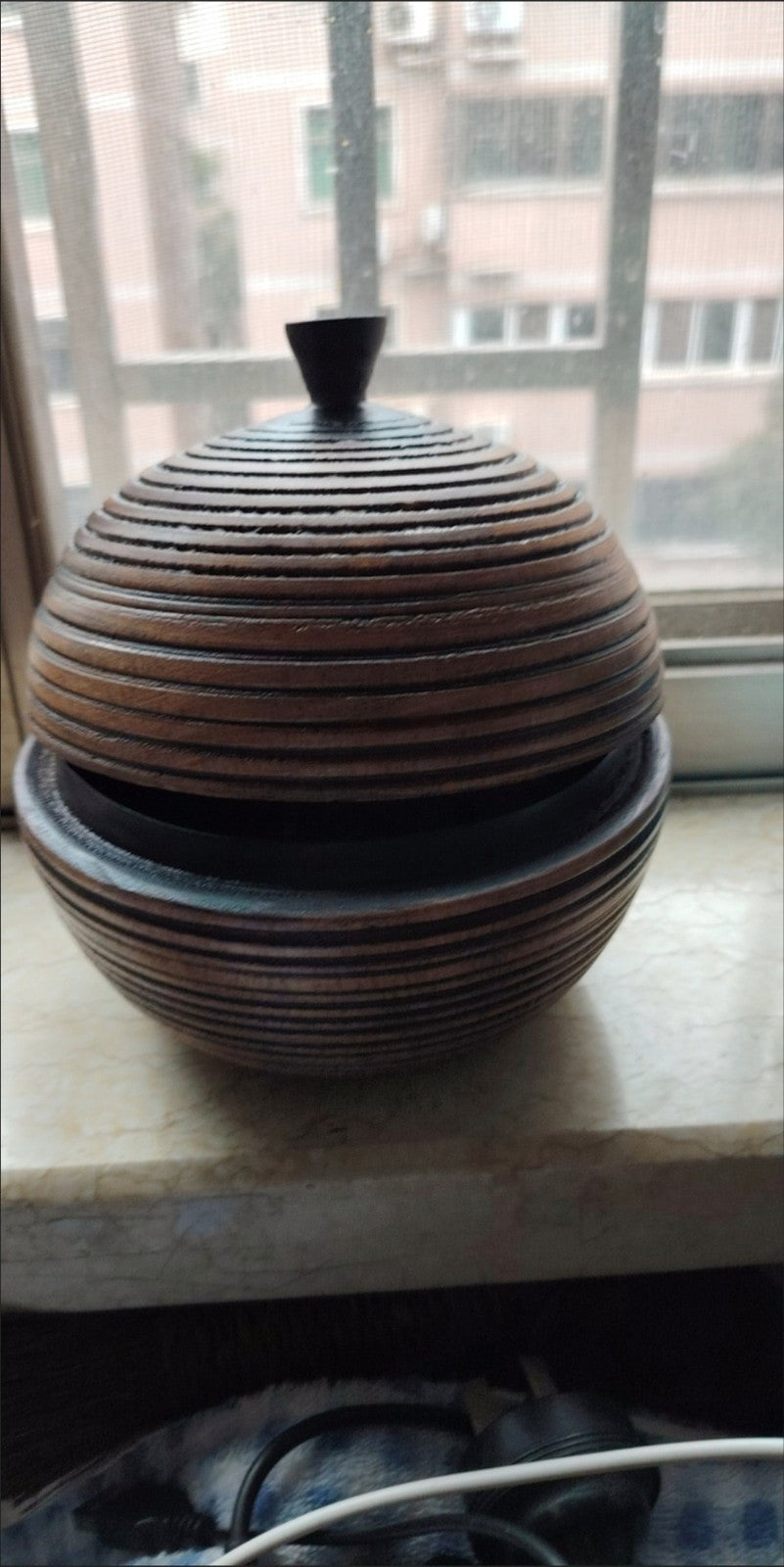 Solid Wood Carved Storage Jar 15cm Vintage Tea Nut Go Game Box with Lid