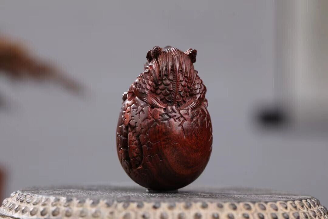 Natural Indian Lobular Red Sandalwood Wood Hand Carved Dragon Egg Statue