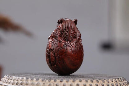 Natural Indian Lobular Red Sandalwood Wood Hand Carved Dragon Egg Statue