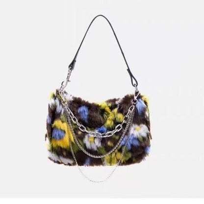 Aesthetic Print Shoulder Bag Handbags Fashion Soft Chain Design Lady Coin Purse