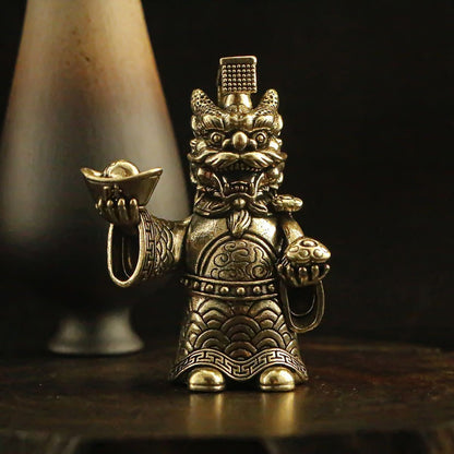 Solid Brass Chinese Dragon King 2.8"Statue Tea Table Lucky Wealth Fengshui Decor