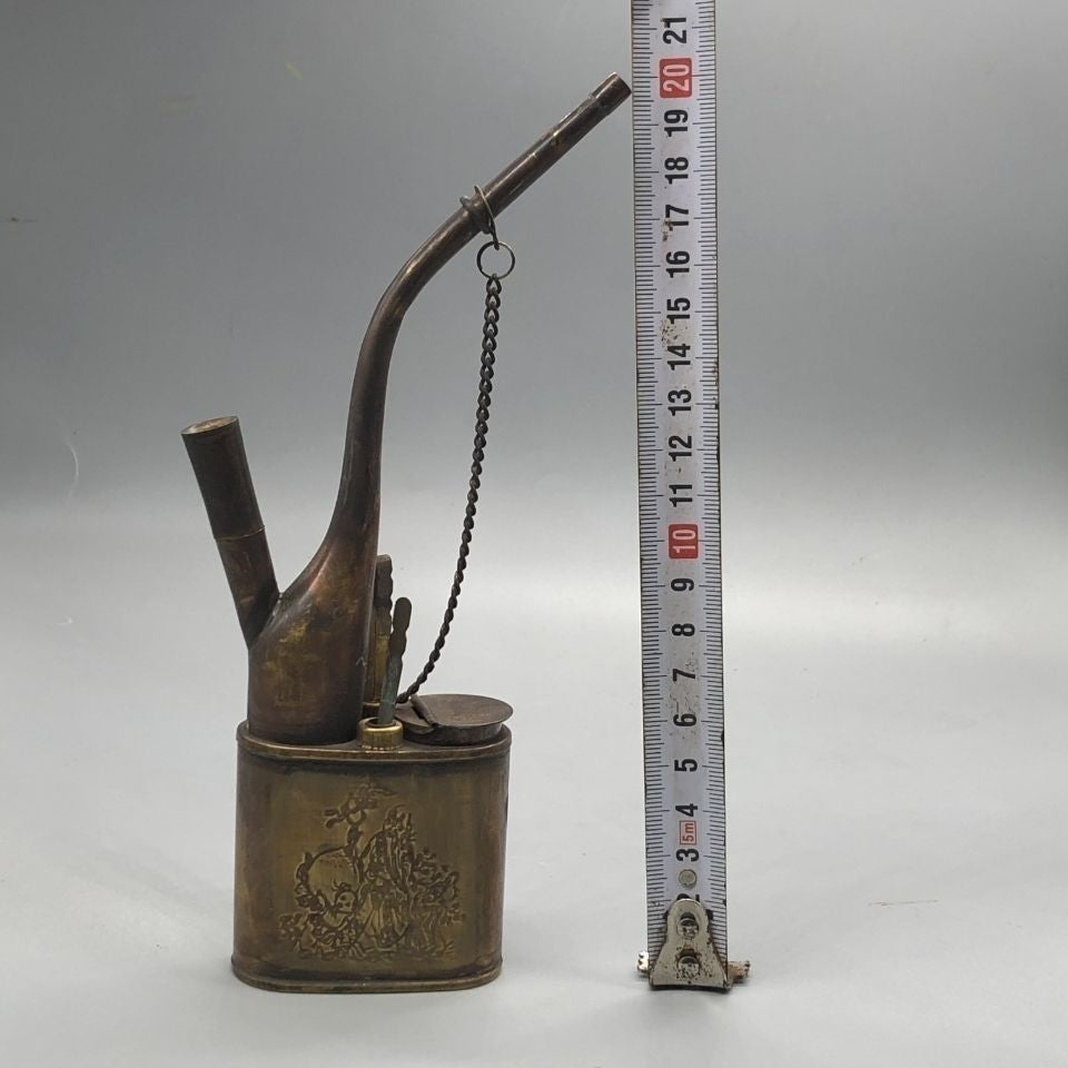 Vintage Republic-Era Brass Water Pipe | Engraved "Longevity" Tobacco Smoker