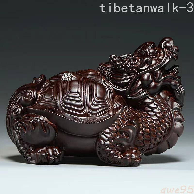 Chinese Black Sandalwood Wood Carving Dragon Turtle