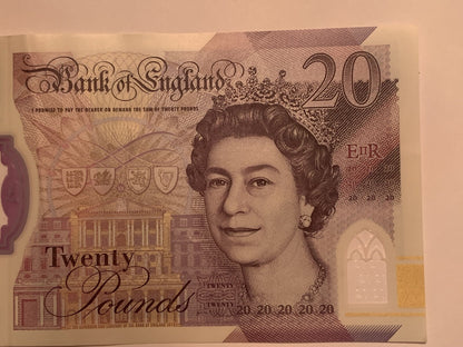 Great Britain Bank of England 20 Pound REAL Note United Kingdom Queen Elizabeth