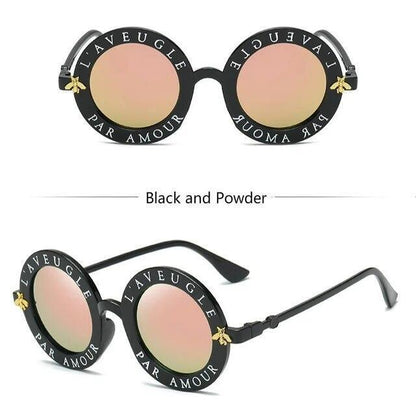 Round Frame Sunglasses Woman Retro Fashion Style Glasses Female Bee Design UV400