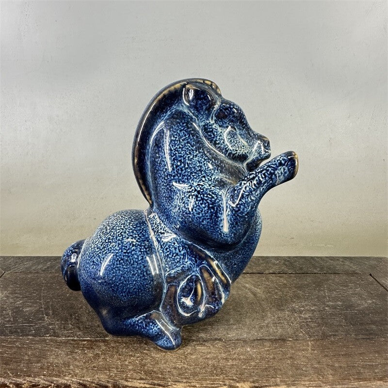 4.7" China Qing Fancy Glaze Porcelain Fambe Lovable Animal Fat Horse Statue