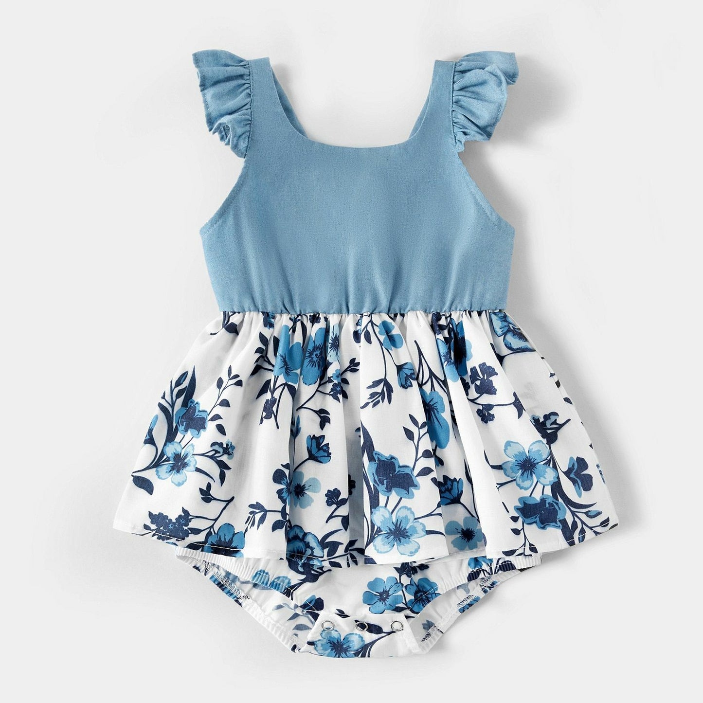 Tank Dresses Summer Spring Mosaic Cotton Matching Floral Sets Flounce Denim Tops