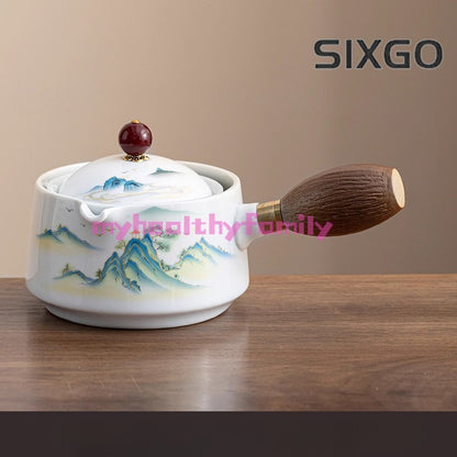 1pc Ceramic Xiaoyao Teapot Rotating Tea Infuser Dedicated Side Handle Pot