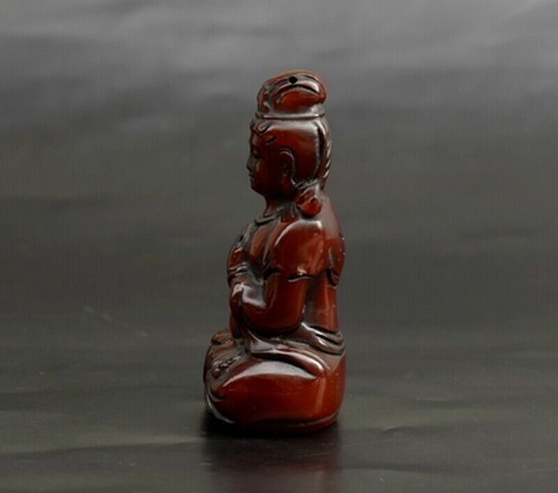 2.8" Buddha Statue Pendant Yak Horn Carved Kwan-Yin Bodhisattva