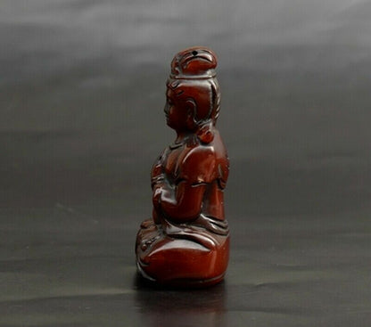 2.8" Buddha Statue Pendant Yak Horn Carved Kwan-Yin Bodhisattva