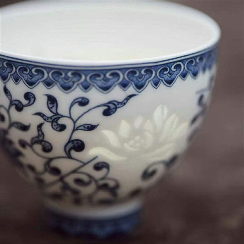 Jingdezhen Craft Tea Pot Handmade Tea Cup Chinese Blue-and-white Porcelain Pot