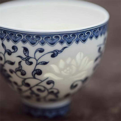 Jingdezhen Craft Tea Pot Handmade Tea Cup Chinese Blue-and-white Porcelain Pot