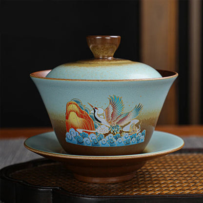 1pc Jingdezhen Ceramic Imitation Wood-fired Gaiwan Kungfu Tea Set Tea Bowl Cup