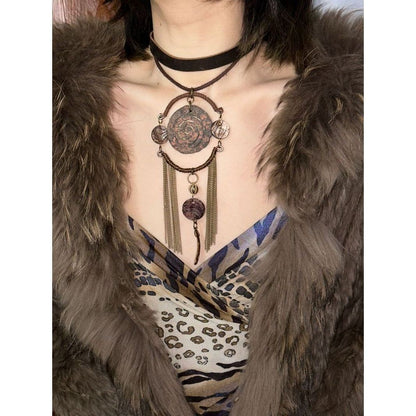 Original Handmade Heavy Leather Necklace Retro Tribal Tassel Choker