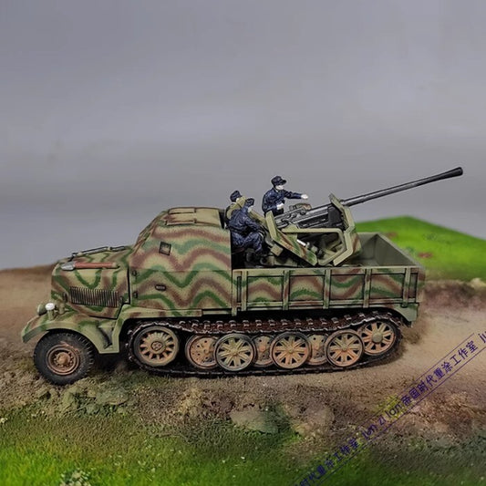 Small Scale Half-Track Truck Air Defense Sd.Kfz.7/2 Flak37 Camouflage Tank Model