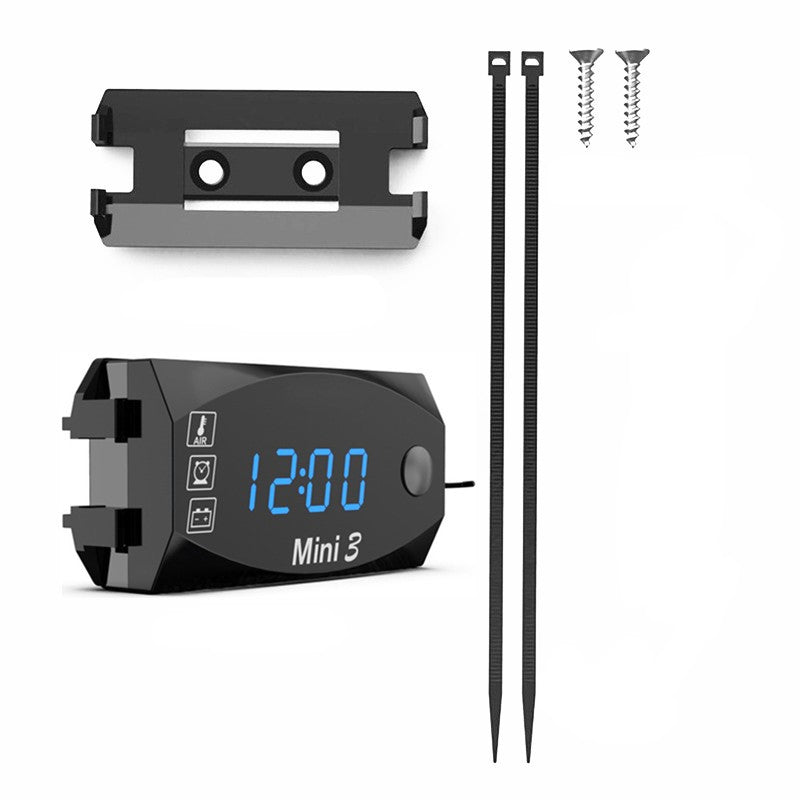 3 in 1 Motorcycle Electronic Clock Thermometer Voltmeter Multifunction LED